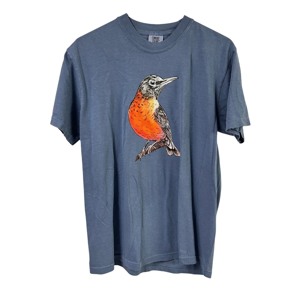 Robin Bird Graphic T Shirt Comfort Colors Blue Nature Birdwatching Men's M